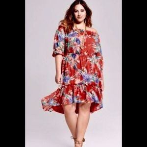 NEW AVA VIV ON-OFF SHOULDER HI-LO FLORAL DRESS 2X